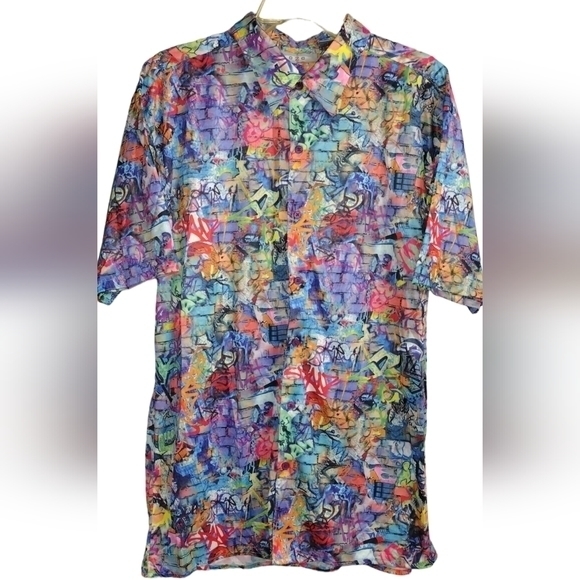 czc‎ graffiti men's polyester short sleeve button up shirt xl - Picture 2 of 7